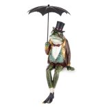 Béka figura órával esernyővel 45x14cm