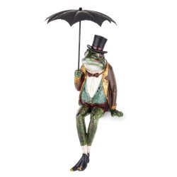 Béka figura órával esernyővel 45x14cm