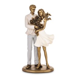 Szerelmespár virágcsokorral poly 26x12cm