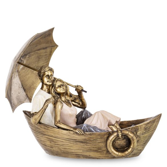 Szerelmespár csónakázó esernyős poly 21x18 cm