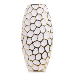 Váza porcelán fehér arany 15x8x30 cm