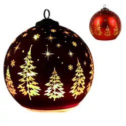 Gömb Led-es, piros fenyőfás 12x12cm