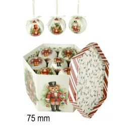 Karácsonyfa gömb 14db-os diótörő macis 7cm