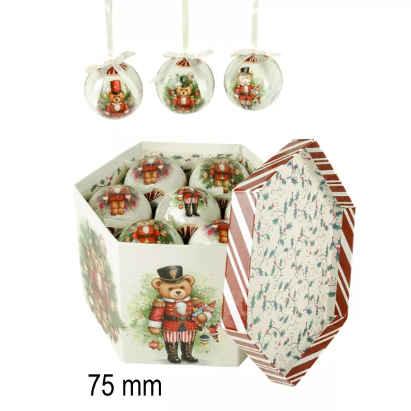 Karácsonyfa gömb 14db-os diótörő macis 7cm