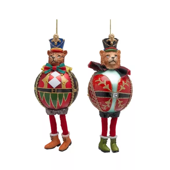 Karácsonyfadísz lógólábú macskás 2 féle 20x8cm